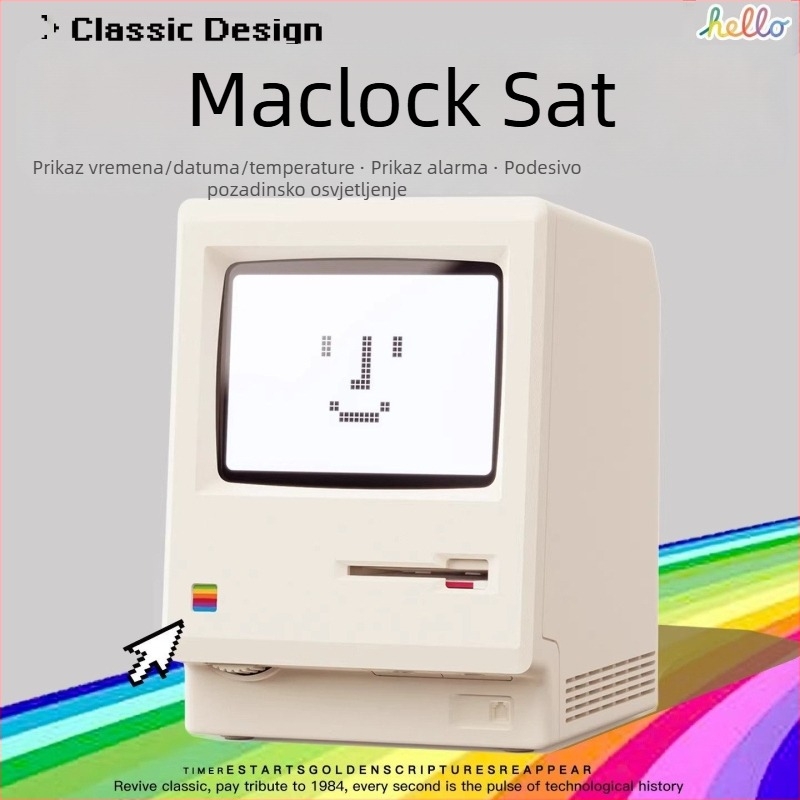 Maclock Macintosh budilica – retro nostalgičan stolni digitalni sat, kreativan rođendanski poklon za dečka