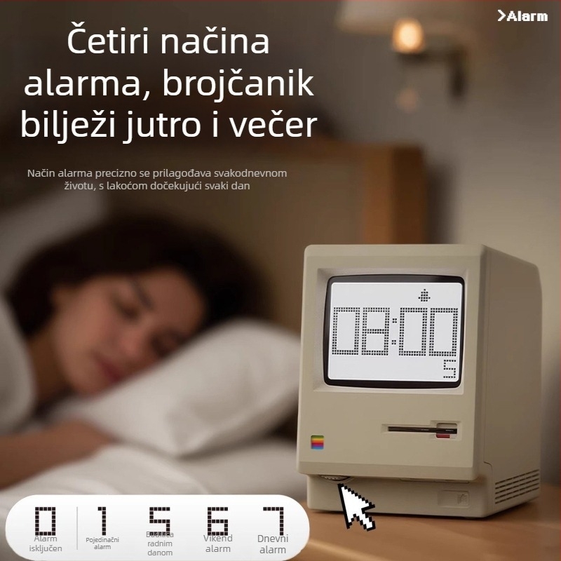 Maclock Macintosh budilica – retro nostalgičan stolni digitalni sat, kreativan rođendanski poklon za dečka