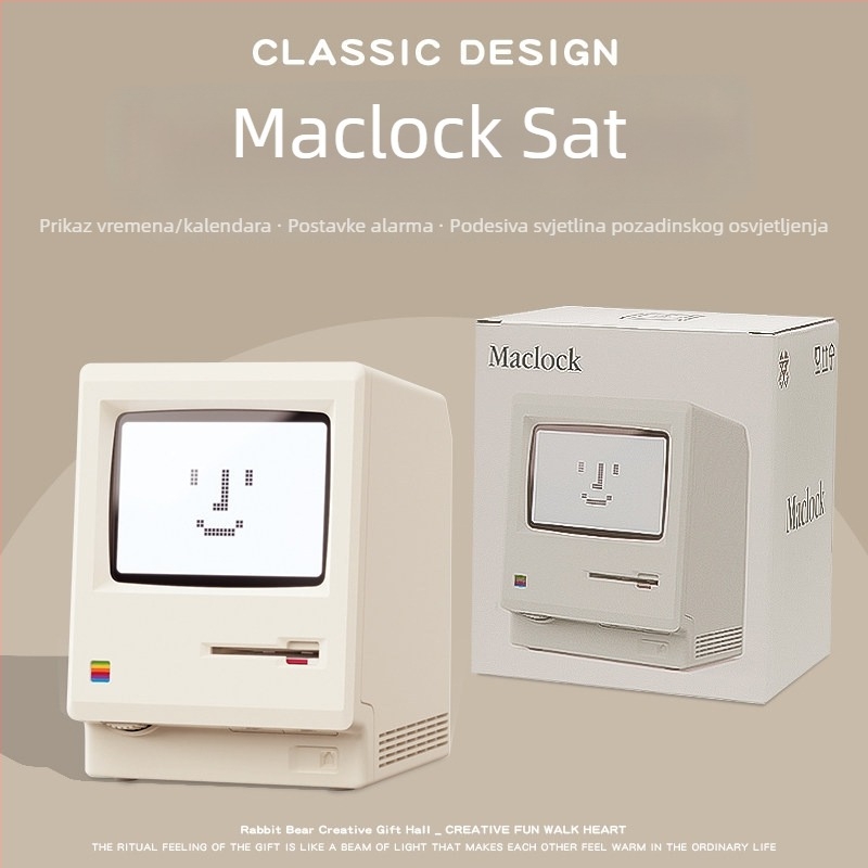 Maclock Macintosh budilica – retro nostalgičan stolni digitalni sat, kreativan rođendanski poklon za dečka