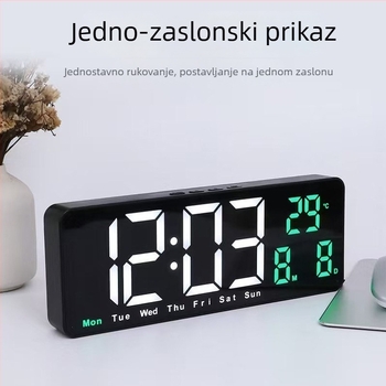 Kvadratni LED digitalni alarmni sat za zid ili noćni ormarić s funkcijom odgode buđenja, senzorom svjetla, temperaturom, datumom i danom u tjednu – moderni minimalistički dizajn