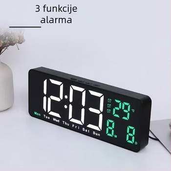 Kvadratni LED digitalni alarmni sat za zid ili noćni ormarić s funkcijom odgode buđenja, senzorom svjetla, temperaturom, datumom i danom u tjednu – moderni minimalistički dizajn