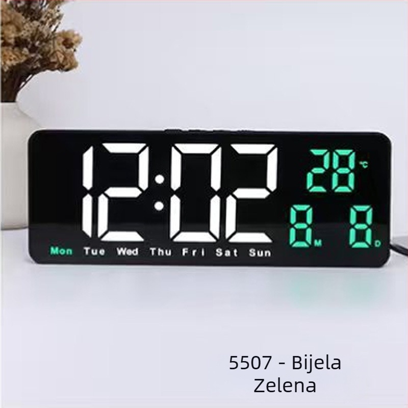 Kvadratni LED digitalni alarmni sat za zid ili noćni ormarić s funkcijom odgode buđenja, senzorom svjetla, temperaturom, datumom i danom u tjednu – moderni minimalistički dizajn