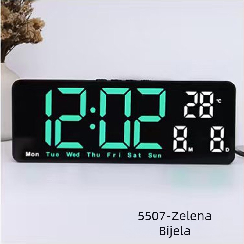 Kvadratni LED digitalni alarmni sat za zid ili noćni ormarić s funkcijom odgode buđenja, senzorom svjetla, temperaturom, datumom i danom u tjednu – moderni minimalistički dizajn