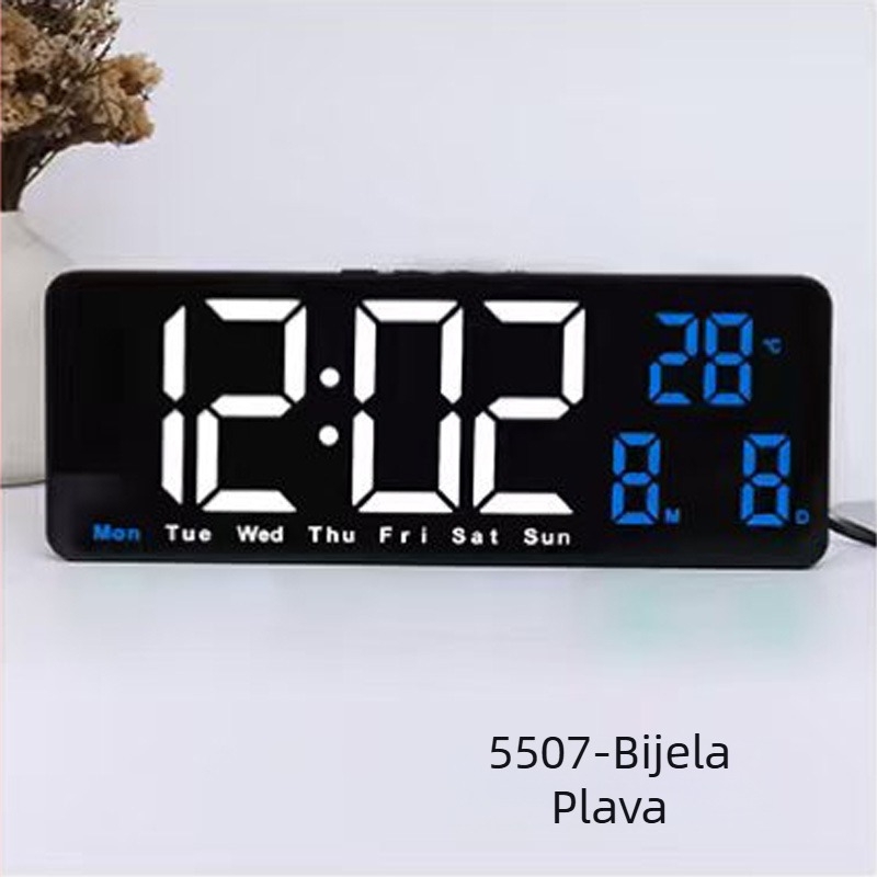 Kvadratni LED digitalni alarmni sat za zid ili noćni ormarić s funkcijom odgode buđenja, senzorom svjetla, temperaturom, datumom i danom u tjednu – moderni minimalistički dizajn