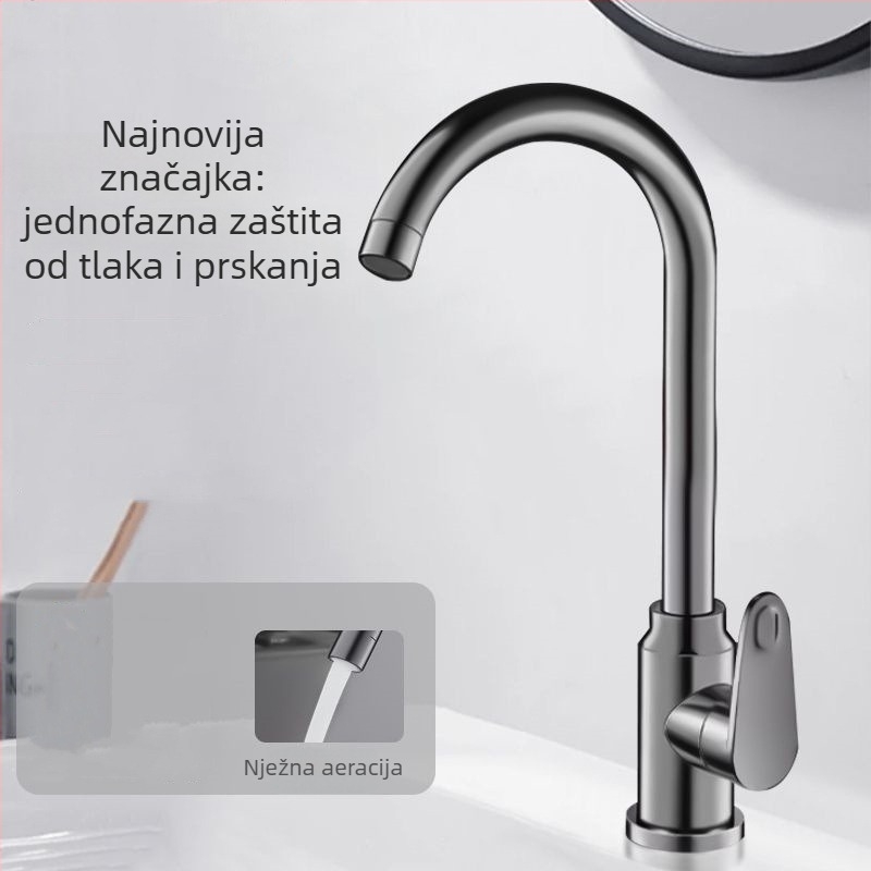 Kuhinjski slavina od nehrđajućeg čelika za toplu i hladnu vodu, okretna, zaštita od prskanja, dvostruka funkcija