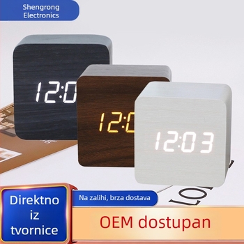 LED stolni sat s glasovnim upravljanjem, tih alarm, drveni ukras za spavaću sobu