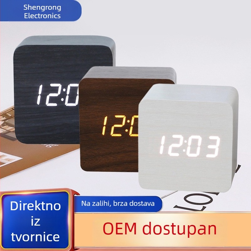 LED stolni sat s glasovnim upravljanjem, tih alarm, drveni ukras za spavaću sobu