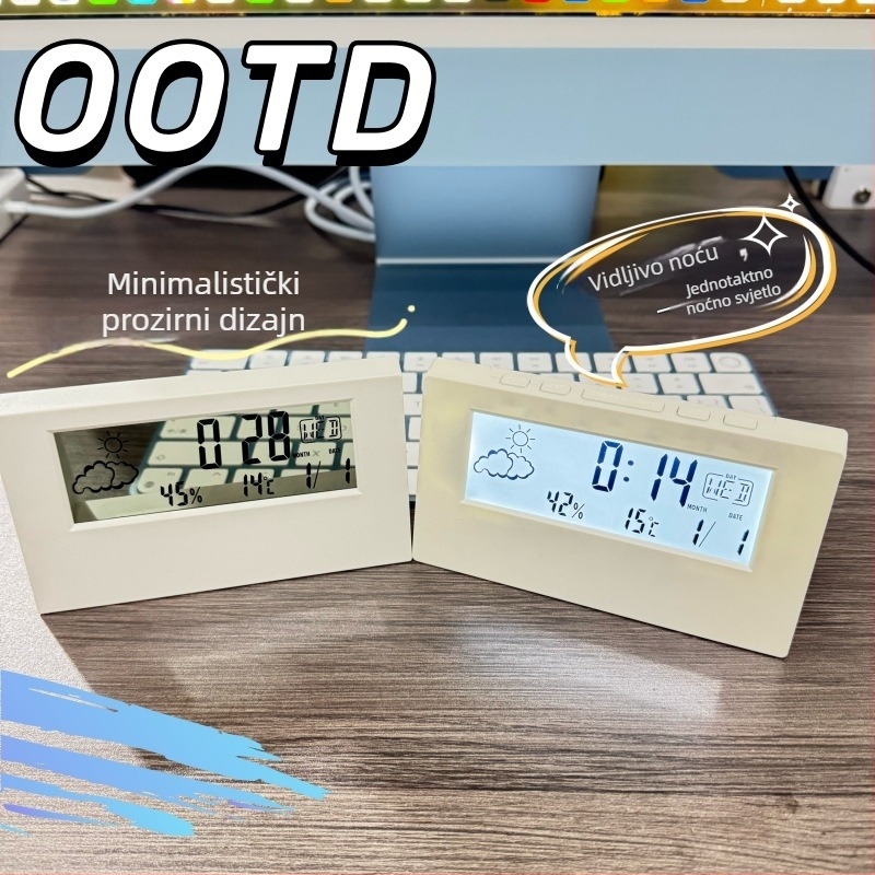 Japanski-stil minimalistički višefunkcionalni digitalni stolni sat s budilicom, proziran, kompaktan za spavaću sobu