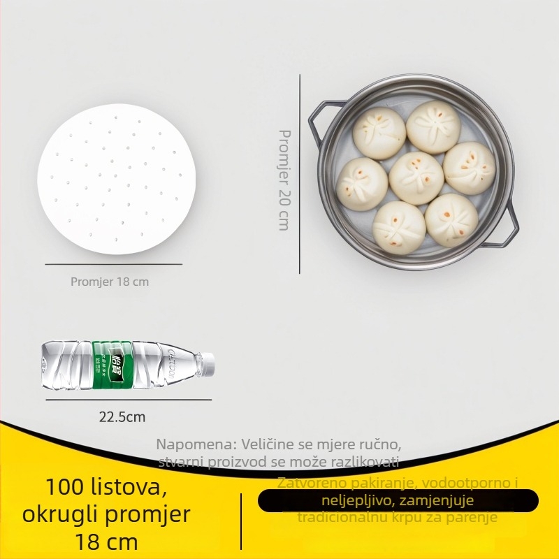 Parni papir za jednokratnu upotrebu, prehrambene kvalitete s premazom od silikonskog ulja, antiadhzivno, otporno na visoke temperature, za parenje peciva
