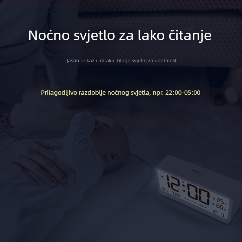 Automatski svjetleći digitalni sat s pozadinskim osvjetljenjem — stolni budilnik za spavaću sobu sa zaslonom osjetljivim na svjetlo