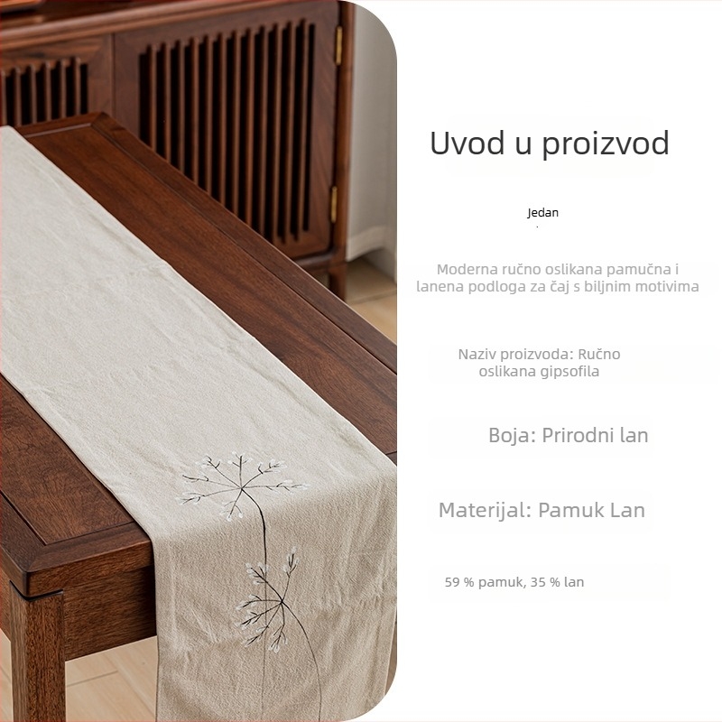 Kineski zen stil, ručno oslikana podloga za čaj od pamuka i lana, pravokutni stolni runner za čajni stol, vrhunska retro dekoracija dnevnog boravka