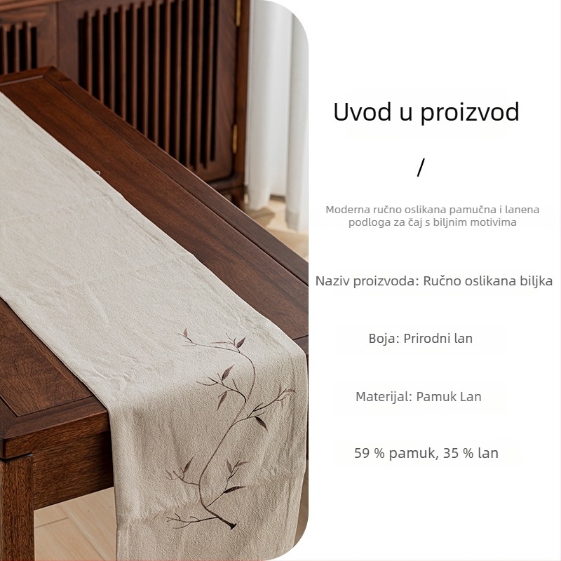 Kineski zen stil, ručno oslikana podloga za čaj od pamuka i lana, pravokutni stolni runner za čajni stol, vrhunska retro dekoracija dnevnog boravka