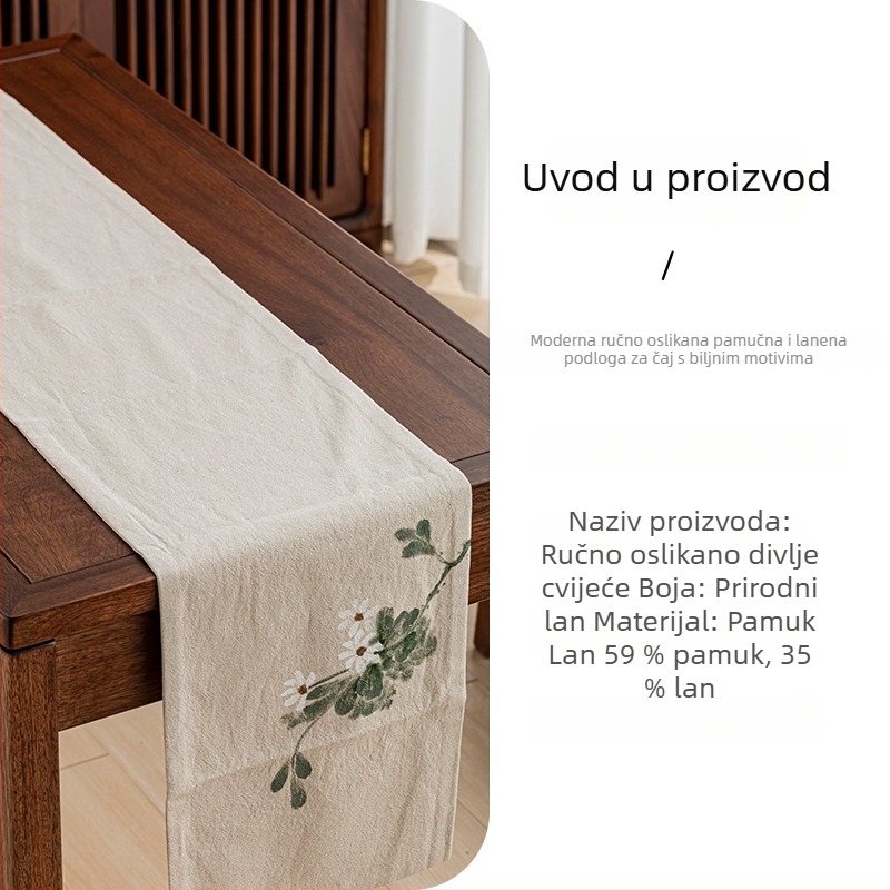 Kineski zen stil, ručno oslikana podloga za čaj od pamuka i lana, pravokutni stolni runner za čajni stol, vrhunska retro dekoracija dnevnog boravka