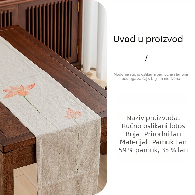 Kineski zen stil, ručno oslikana podloga za čaj od pamuka i lana, pravokutni stolni runner za čajni stol, vrhunska retro dekoracija dnevnog boravka