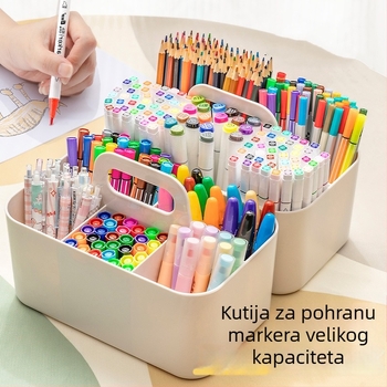 Prijenosna kutija za markere s ručkom, velik kapacitet, za dječji stol, prostor za kistove za akvarel i olovke, višenamjenski organizator školskog pribora