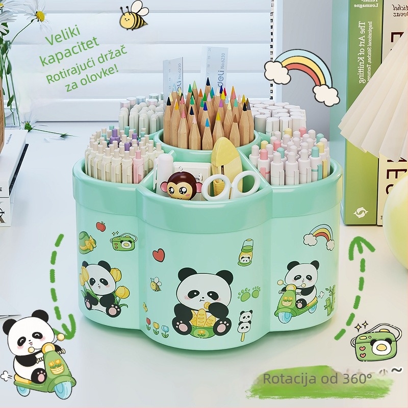 Panda okretni držač za olovke – višenamjenski, velik kapacitet, stolni organizator