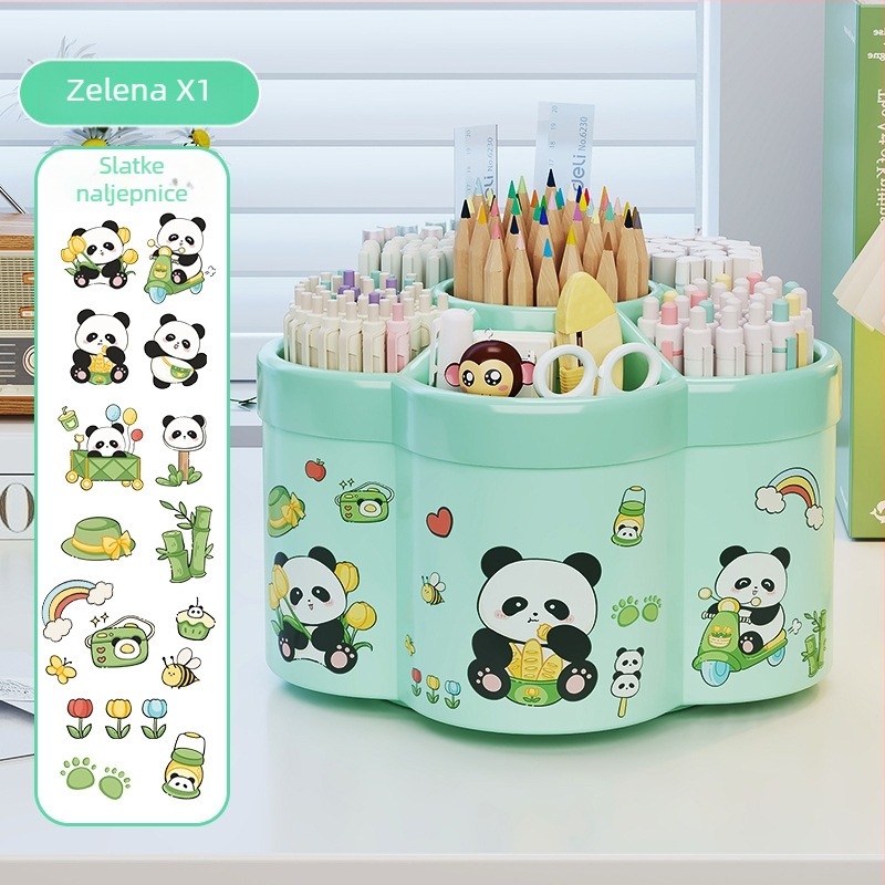 Panda okretni držač za olovke – višenamjenski, velik kapacitet, stolni organizator