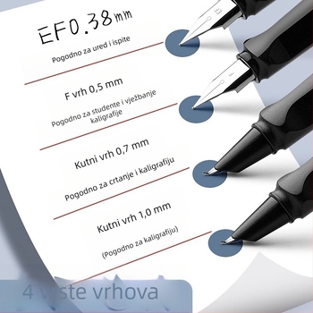 Umjetničko pero za praksu pisanja s zakrivljenim vrhom i tvrdim vrhom, stil tankog zlatnog slova, vrh 0,7–1,0 mm, zamjenjiva posuda s mastilom