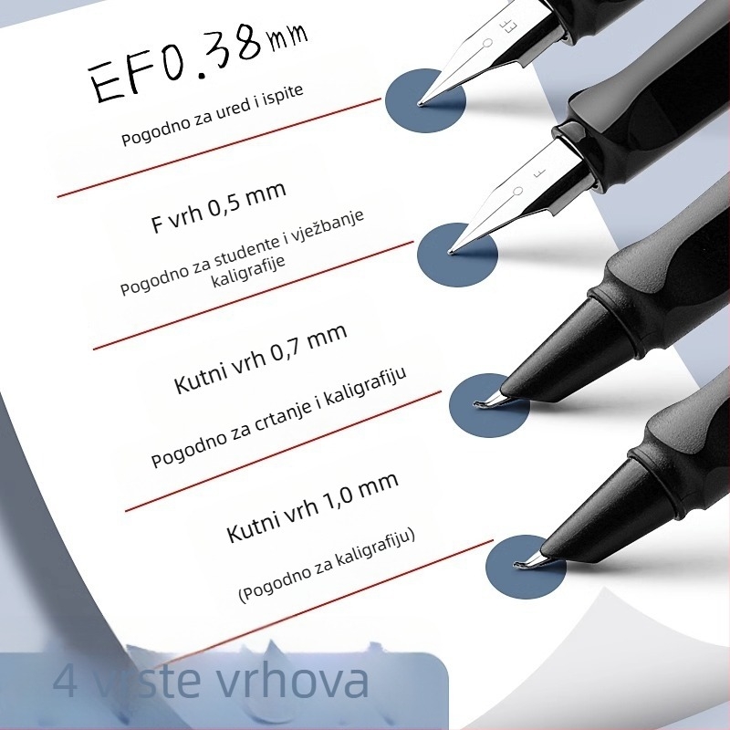 Umjetničko pero za praksu pisanja s zakrivljenim vrhom i tvrdim vrhom, stil tankog zlatnog slova, vrh 0,7–1,0 mm, zamjenjiva posuda s mastilom