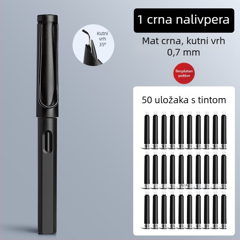 Umjetničko pero za praksu pisanja s zakrivljenim vrhom i tvrdim vrhom, stil tankog zlatnog slova, vrh 0,7–1,0 mm, zamjenjiva posuda s mastilom