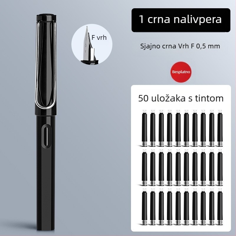 Umjetničko pero za praksu pisanja s zakrivljenim vrhom i tvrdim vrhom, stil tankog zlatnog slova, vrh 0,7–1,0 mm, zamjenjiva posuda s mastilom