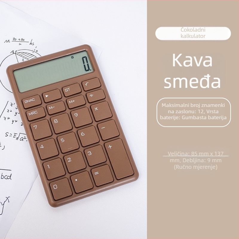 Prijenosni kalkulator s elegantnim minimalističkim dizajnom, sladak, kompaktan oblik u obliku čokolade, za ured i učenje.