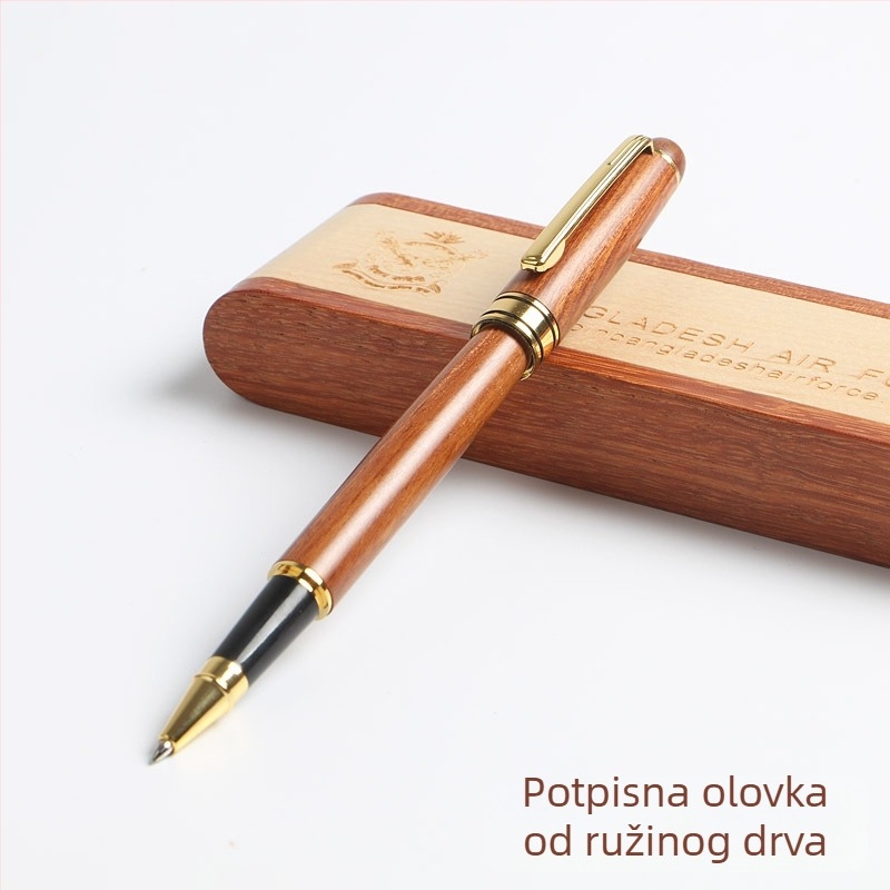 Set poklon olovaka od ružinog drveta s potpisnom olovkom za poslovne i uredske potrebe – memorijska drvena olovka