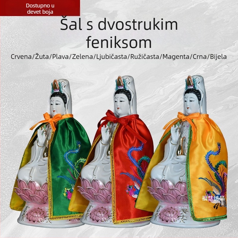 Šal s vezom Guanyin i Bodhisattva, motivi drakona, feniks i lotos