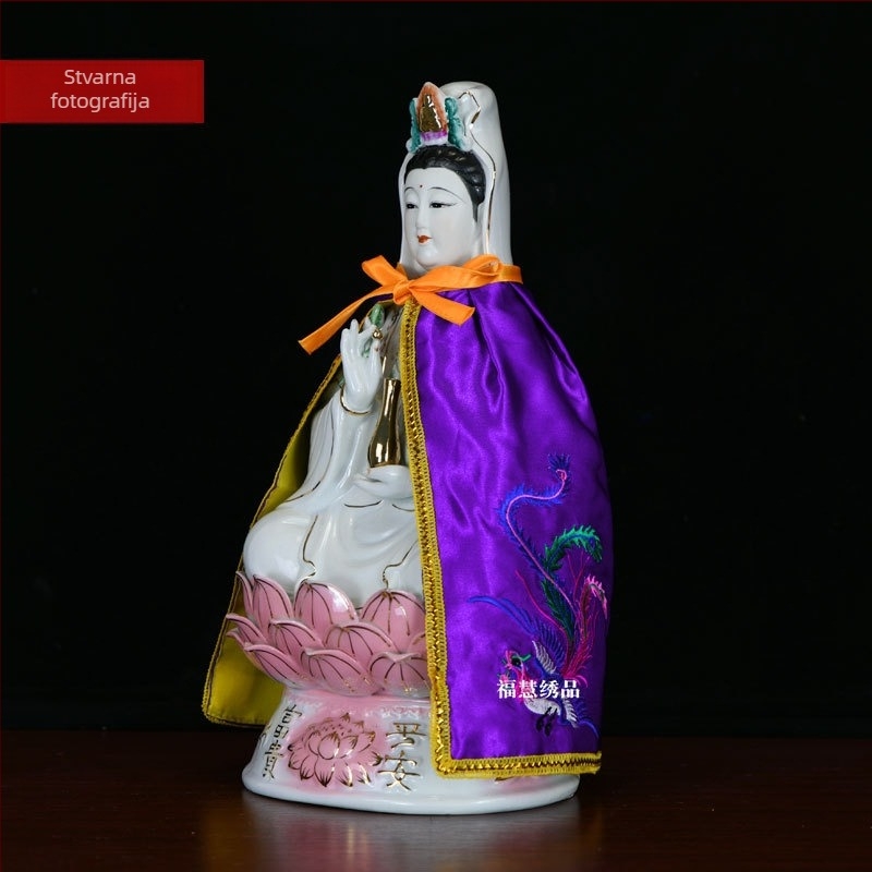 Šal s vezom Guanyin i Bodhisattva, motivi drakona, feniks i lotos