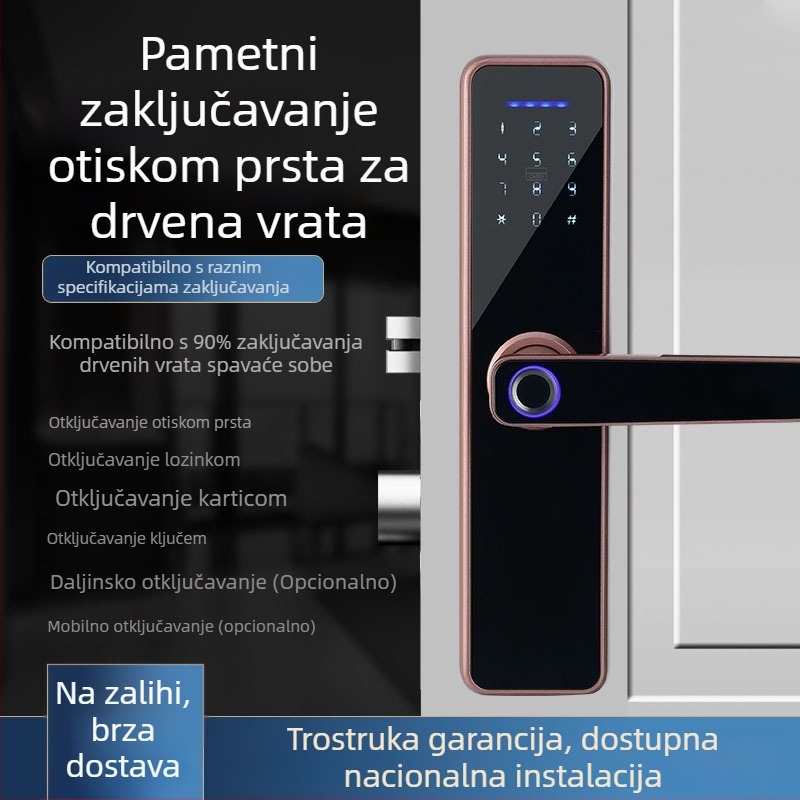 Brava s otiskom prsta za unutarnja vrata od ebonskog drveta s pametnom lozinkom