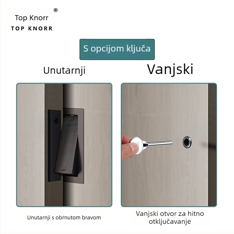 Brava za kupaonicu s univerzalnim ključem za vanjska klizna vrata, ugrađena džepna konstrukcija