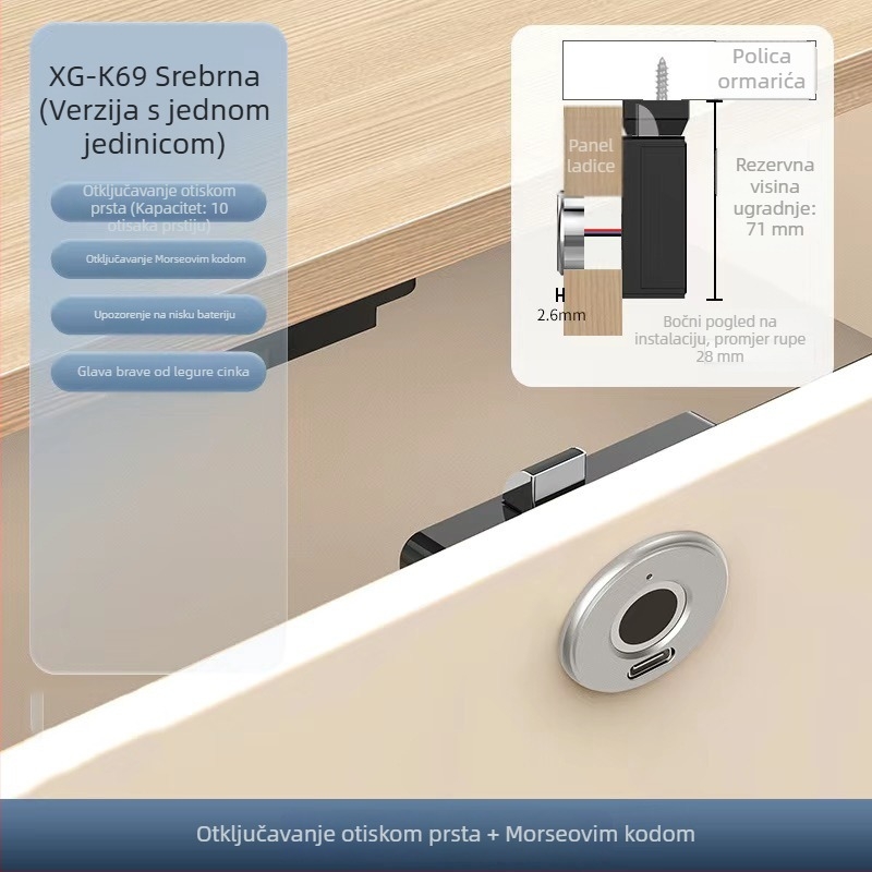 Ugrađena brava za ormar s otiskom prsta, skrivena instalacija, Bluetooth pametna brava za ladice i ormare