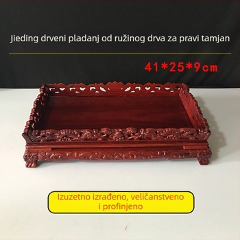 Ručno izrađeni budistički tamjanik od satena, s izvezenim motivima hrama, uključuje posudu za prah i pladanj za darove