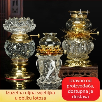 Kristalna lotos lampica s maslenom lampom, lijepo glazirana, promjenjiva svjetlost, za budistički hram