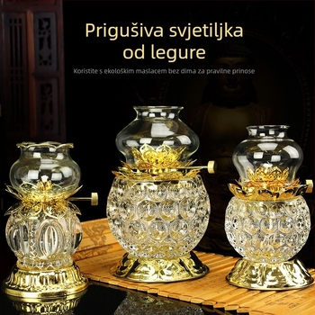 Kristalna lotos lampica s maslenom lampom, lijepo glazirana, promjenjiva svjetlost, za budistički hram