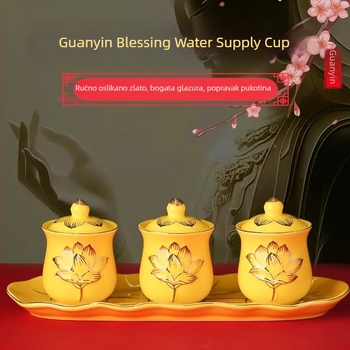 Keramički set od tri čaše za obožavanje Guanyin Bodhisattve, čaše za vodu pred Budom, male čaše za vino