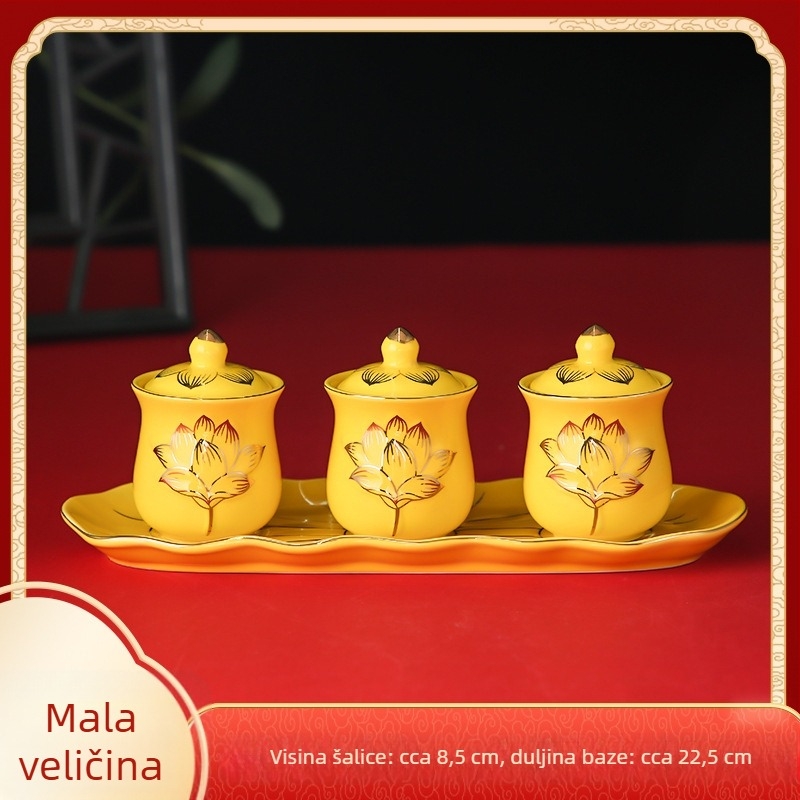 Keramički set od tri čaše za obožavanje Guanyin Bodhisattve, čaše za vodu pred Budom, male čaše za vino