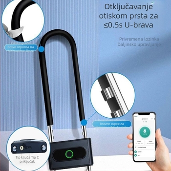Bluetooth brava s otiskom prsta, U‑oblik za staklenu vitrinu s dvostrukim vratima – elektronička pametna brava