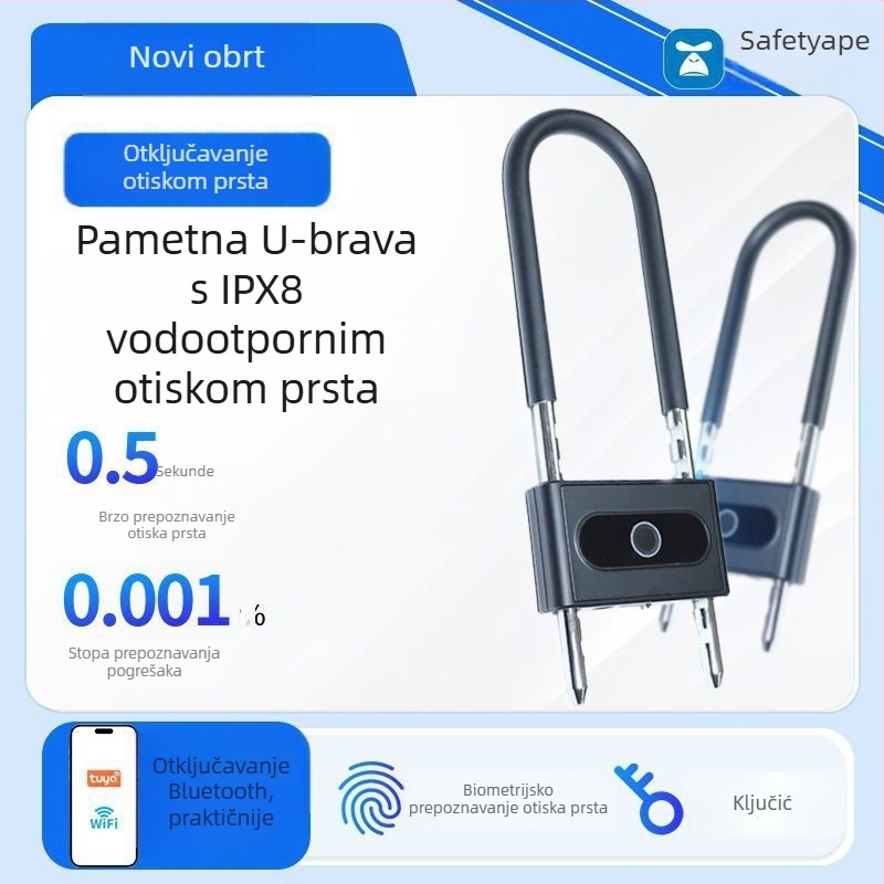 Bluetooth brava s otiskom prsta, U‑oblik za staklenu vitrinu s dvostrukim vratima – elektronička pametna brava