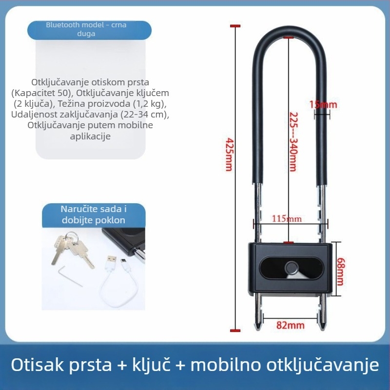 Bluetooth brava s otiskom prsta, U‑oblik za staklenu vitrinu s dvostrukim vratima – elektronička pametna brava