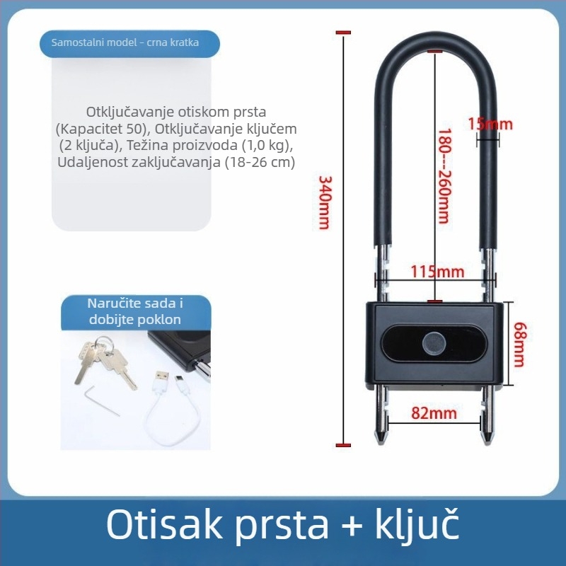 Bluetooth brava s otiskom prsta, U‑oblik za staklenu vitrinu s dvostrukim vratima – elektronička pametna brava