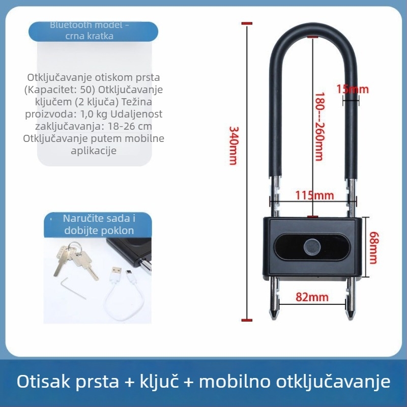 Bluetooth brava s otiskom prsta, U‑oblik za staklenu vitrinu s dvostrukim vratima – elektronička pametna brava