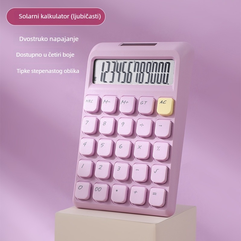 Kalkulator u pastelnih bojama sa solarnim napajanjem, 12-znamenkasti zaslon, uredski dizajn, sladak izgled