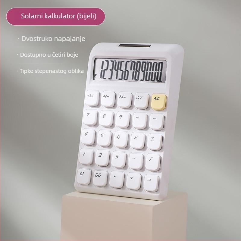 Kalkulator u pastelnih bojama sa solarnim napajanjem, 12-znamenkasti zaslon, uredski dizajn, sladak izgled