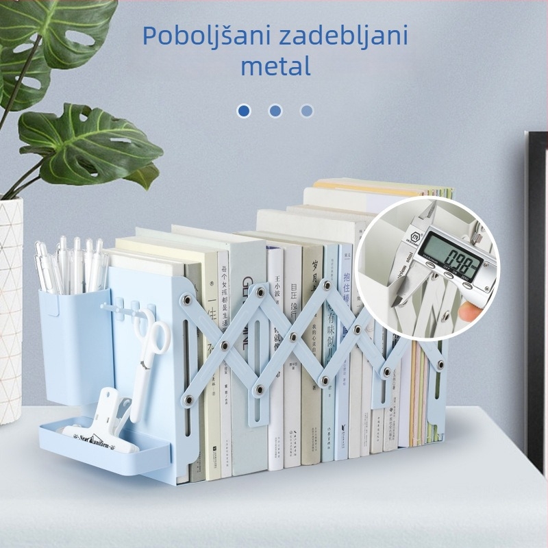 Prilagodljivi držač knjiga s perforiranom pločom za stol, metalna konstrukcija, držač za olovke i kuka