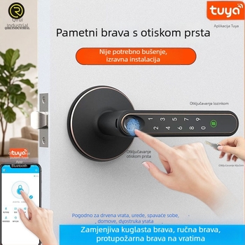 Pametna kvaka za vrata s otiskom prsta za drvena vrata, američki standard, za spavaću sobu, Tuya