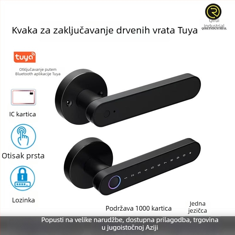 Pametna kvaka za vrata s otiskom prsta za drvena vrata, američki standard, za spavaću sobu, Tuya