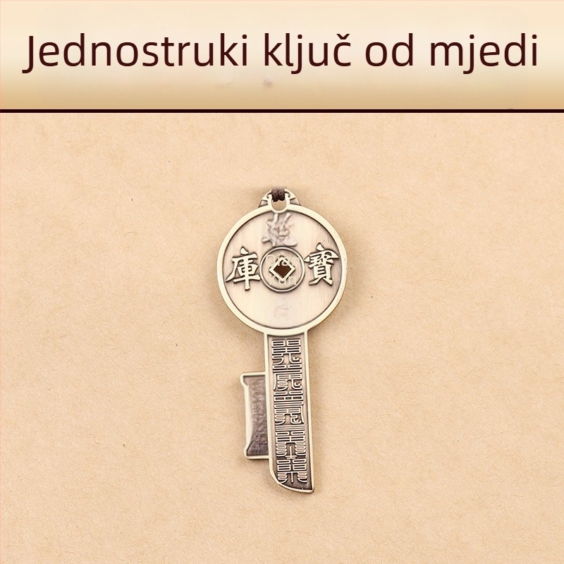 Taoistički kultni privjesak za ključ – retro mesing, pet bogova bogatstva