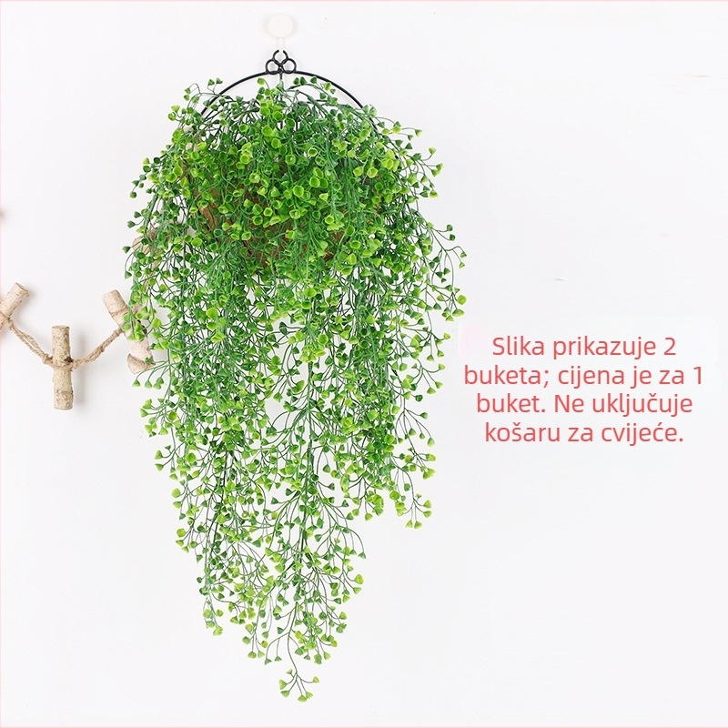 Umjetna zlatna vrba – zidna zavjesa s lozom i plastičnim cvijećem, zelena dekoracija