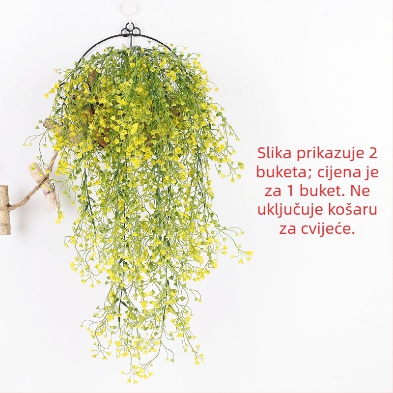Umjetna zlatna vrba – zidna zavjesa s lozom i plastičnim cvijećem, zelena dekoracija